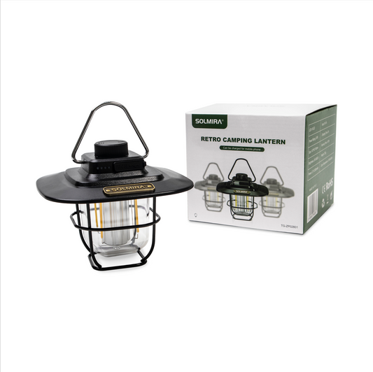 SOLMIRA® Lámpara de Camping Recargable, con Cargador Móvil, Luz Blanca y Cálida, Certificado CE y RoHS