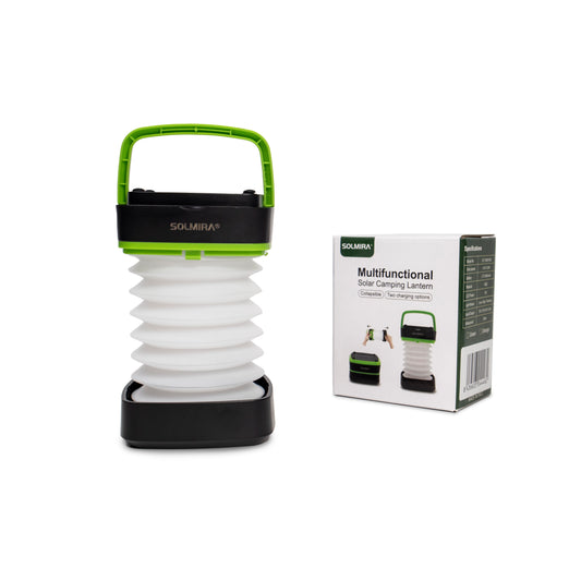 SOLMIRA® Mini Lámpara de Camping Recargable Plegable, Verde, con Cargador Móvil, 3 Modos de Luz, Certificado CE y RoHS