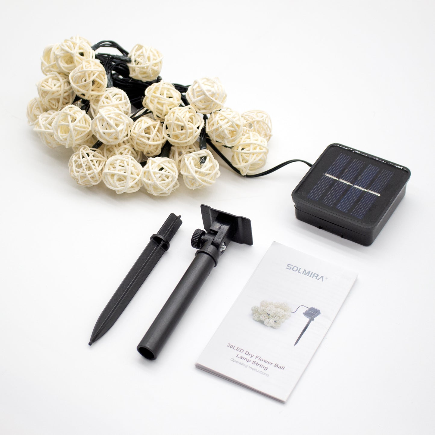 SOLMIRA® Luces Solares LED de Exterior, Forma de Pelota de Ratán, 30 LEDs Rosas, 8 Modos, Certificado CE y RoHS