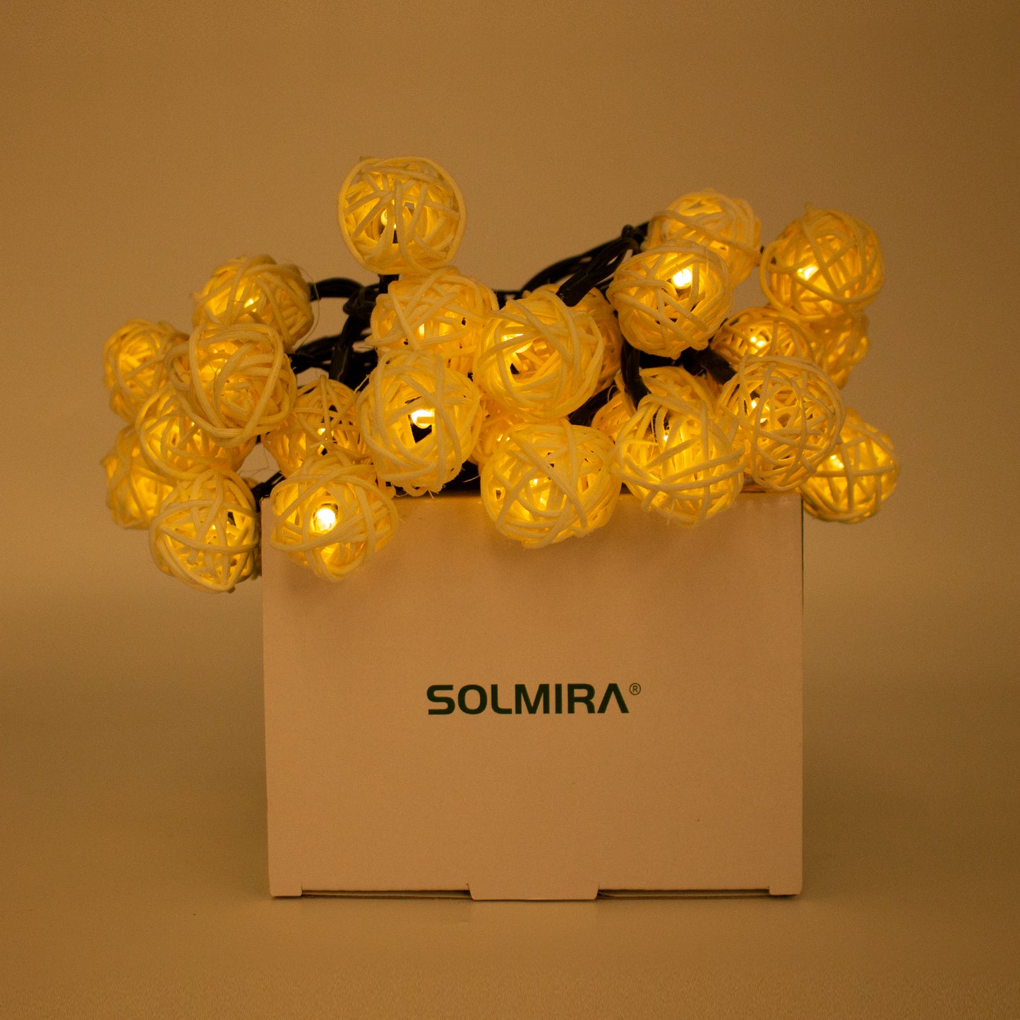 SOLMIRA® Luces Solares LED de Exterior, Forma de Pelota de Ratán, 30 LEDs Cálidas, 8 Modos, Certificado CE y RoHS