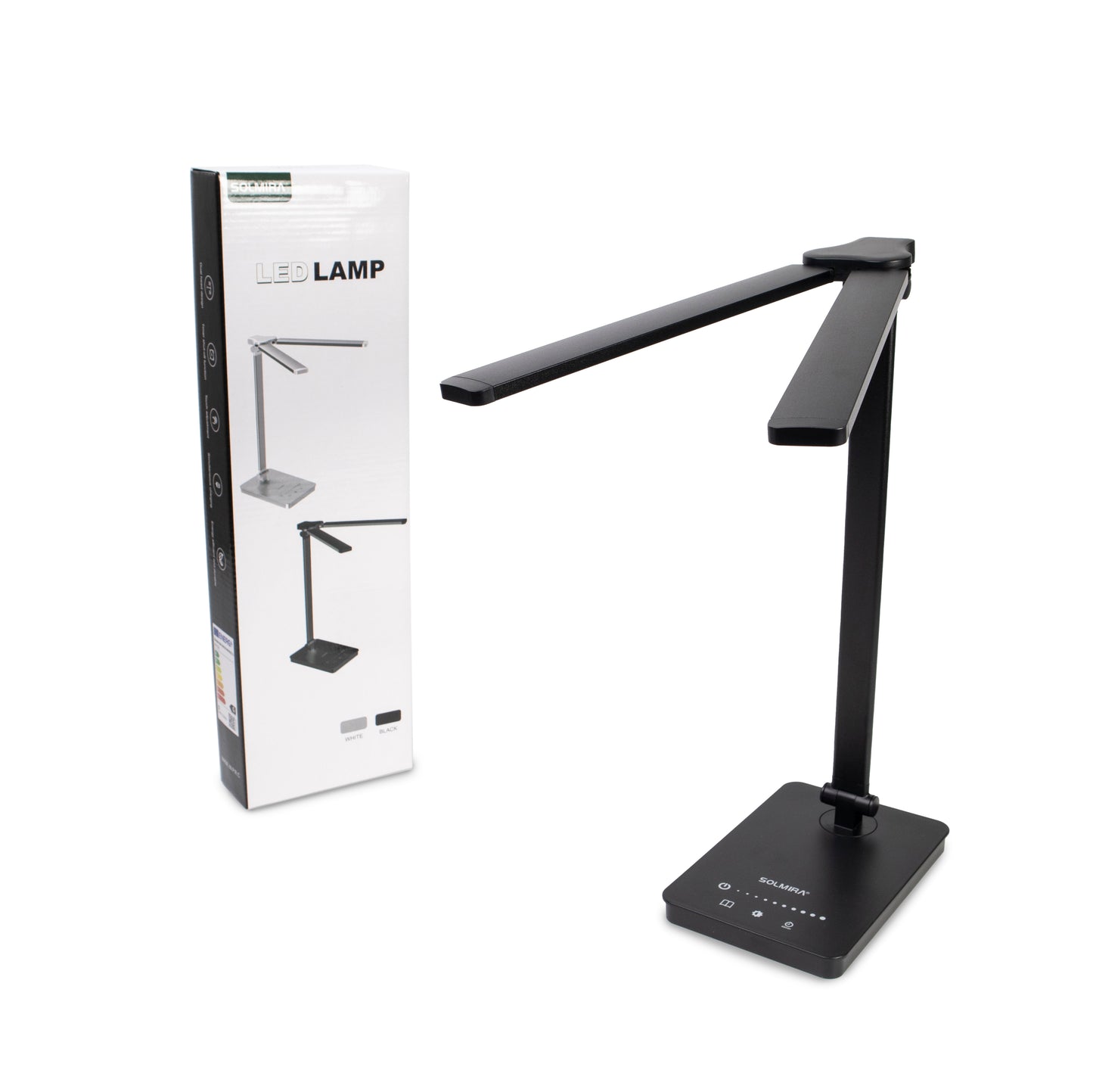 SOLMIRA® Lámpara de Escritorio Doble Negra con Carga USB, 76 LEDs, Certificado CE y RoHS