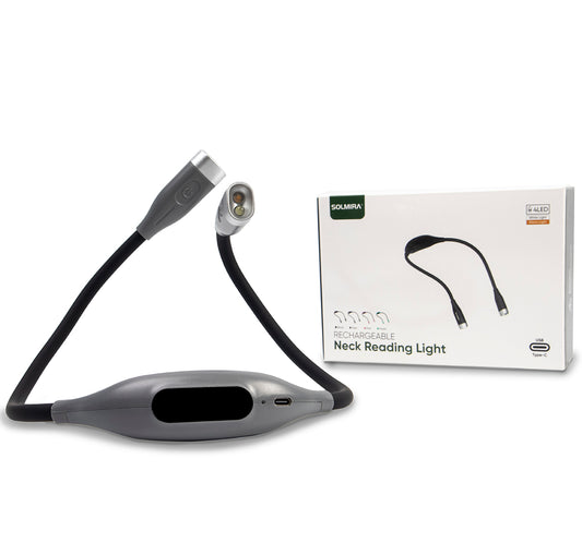 SOLMIRA® Luz LED de Lectura para Cuello, Gris, Flexible, Recargable