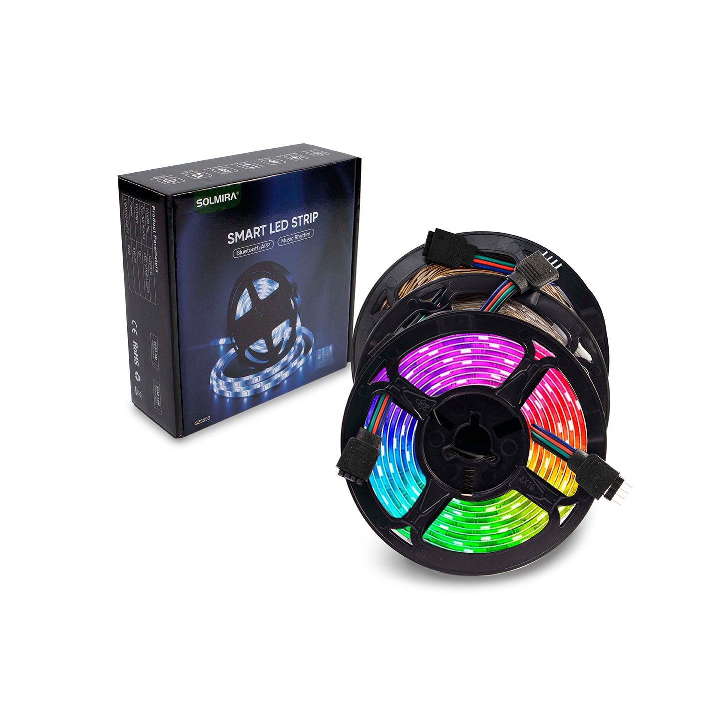 SOLMIRA® Tiras LED RGB, 15 Metros, Control por Mando y App Móvil de Color Brillo y Velocidad, Sincronización Musical